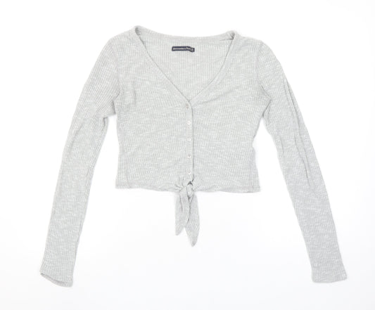 Abercrombie & Fitch Women's Grey XS Cropped Ribbed Button-Up Top