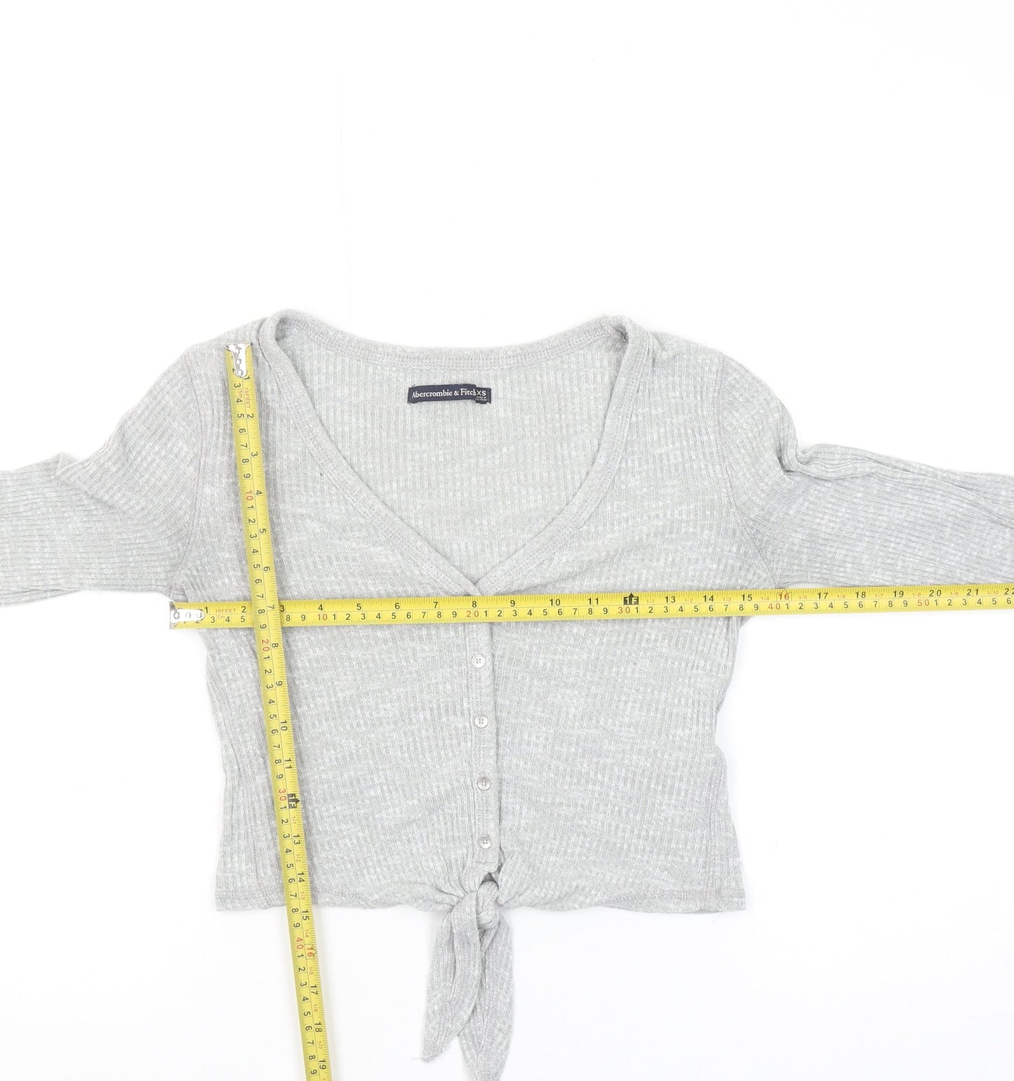 Abercrombie & Fitch Women's Grey XS Cropped Ribbed Button-Up Top