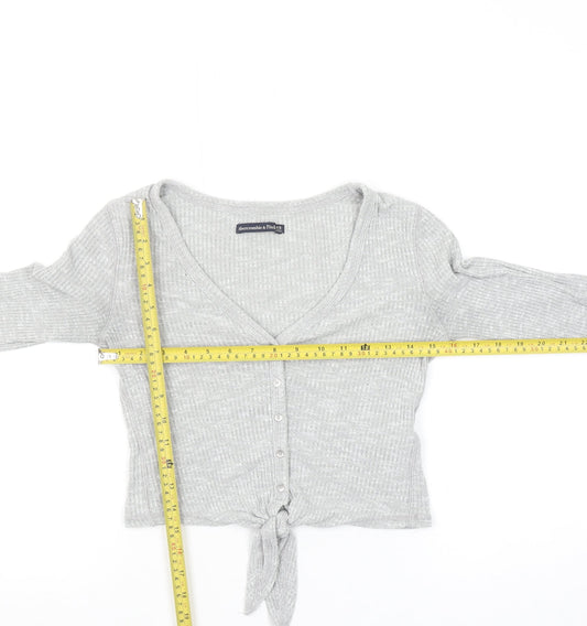 Abercrombie & Fitch Women's Grey XS Cropped Ribbed Button-Up Top