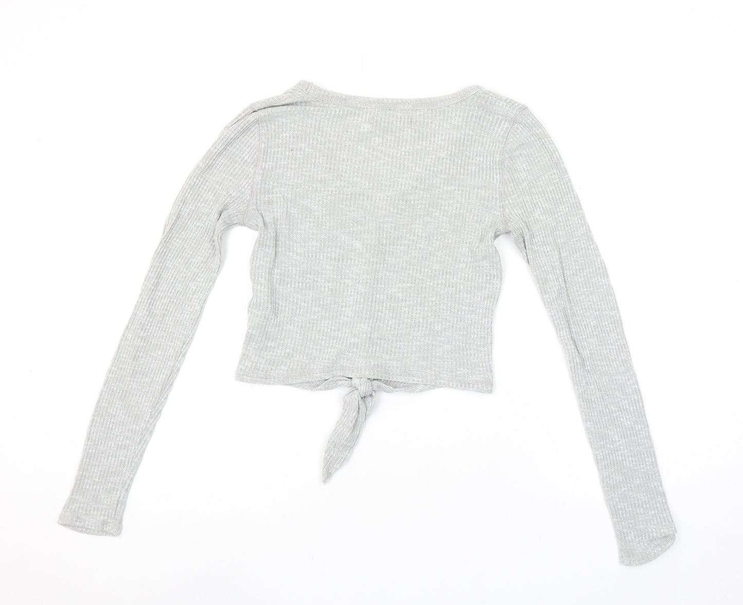 Abercrombie & Fitch Women's Grey XS Cropped Ribbed Button-Up Top