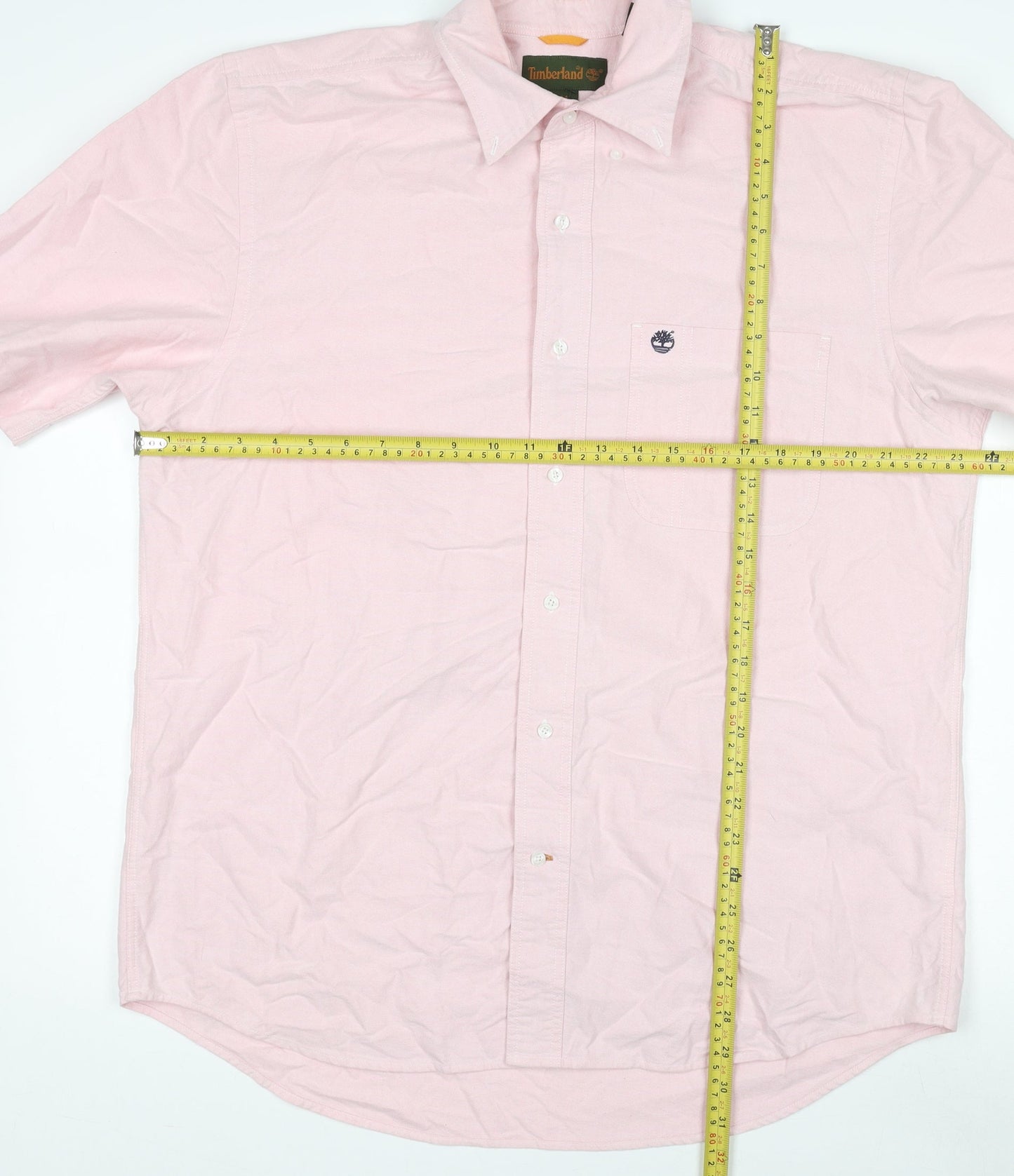 Timberland Men Pink Short Sleeve Button-Up Cotton Shirt M