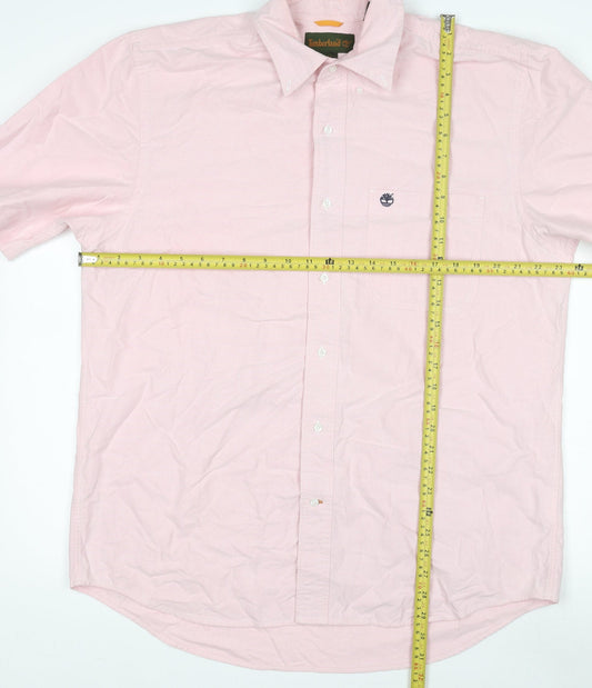 Timberland Men Pink Short Sleeve Button-Up Cotton Shirt M