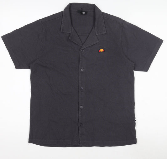 Ellesse Boys Black 13-14 Years Button-Up Collared Casual Shirt