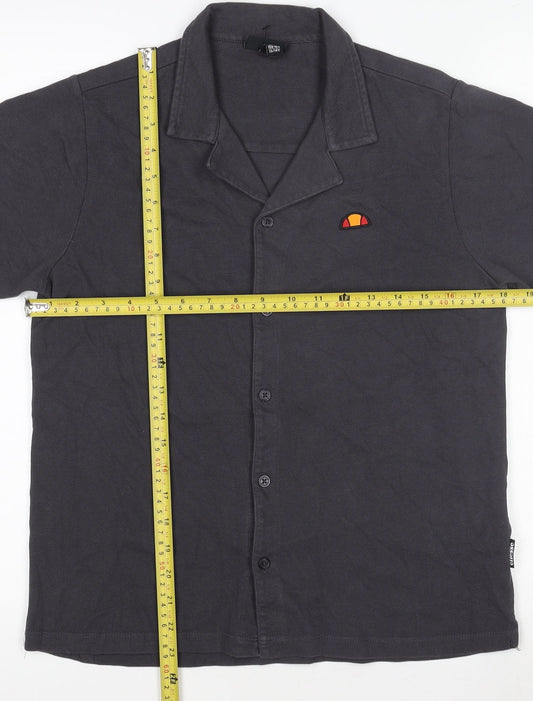 Ellesse Boys Black 13-14 Years Button-Up Collared Casual Shirt