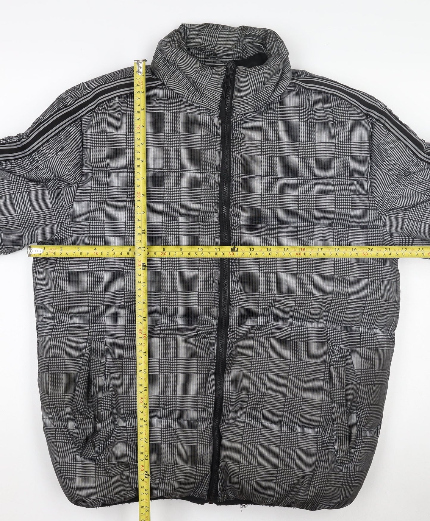 Brave Soul Men's Grey Check Puffer Jacket M Winter Polyester Zip Up