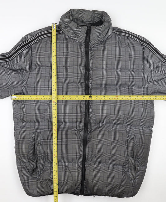Brave Soul Men's Grey Check Puffer Jacket M Winter Polyester Zip Up