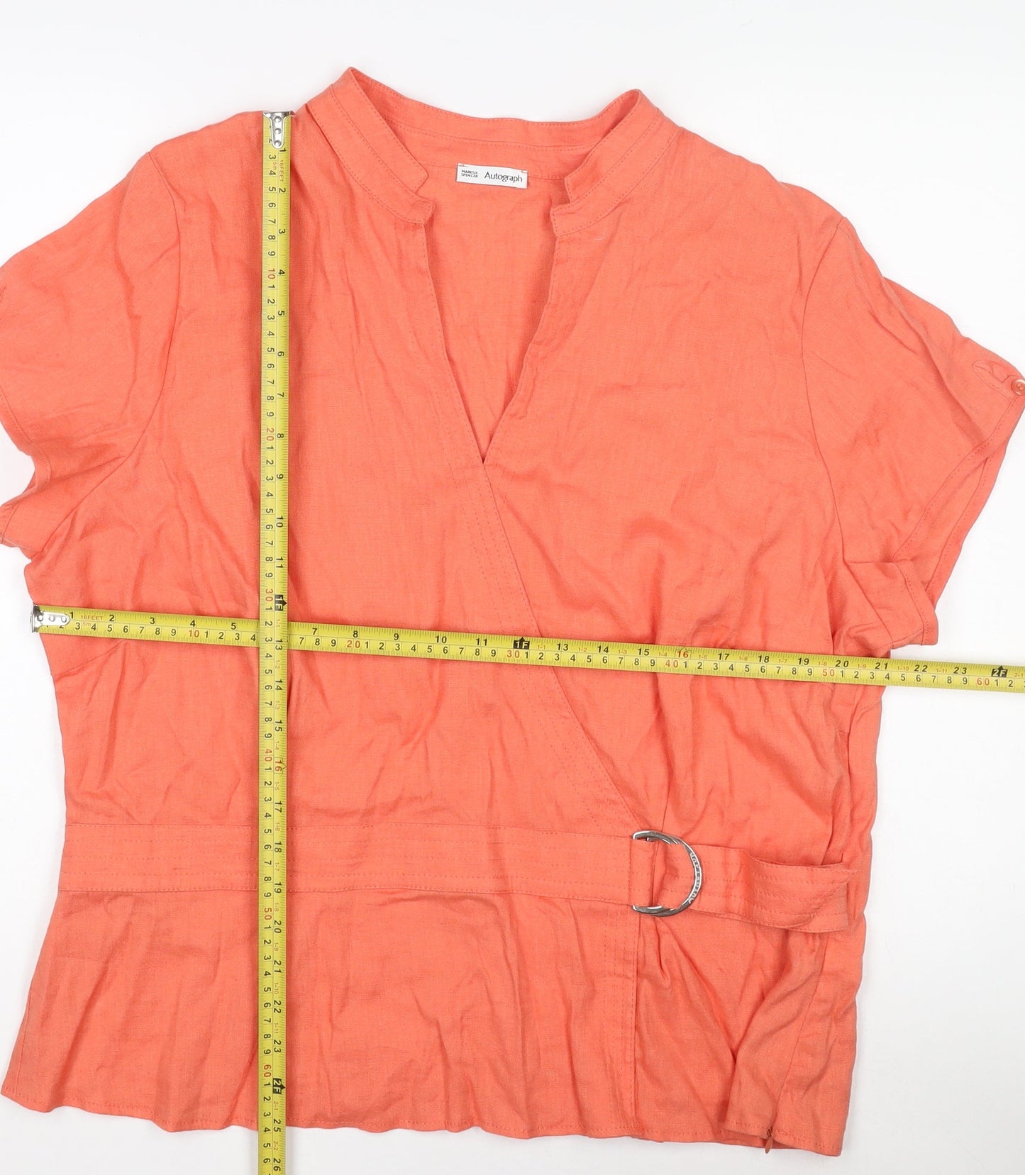 Marks and Spencer Autograph Women’s Orange Linen Blend Wrap Blouse Size 12