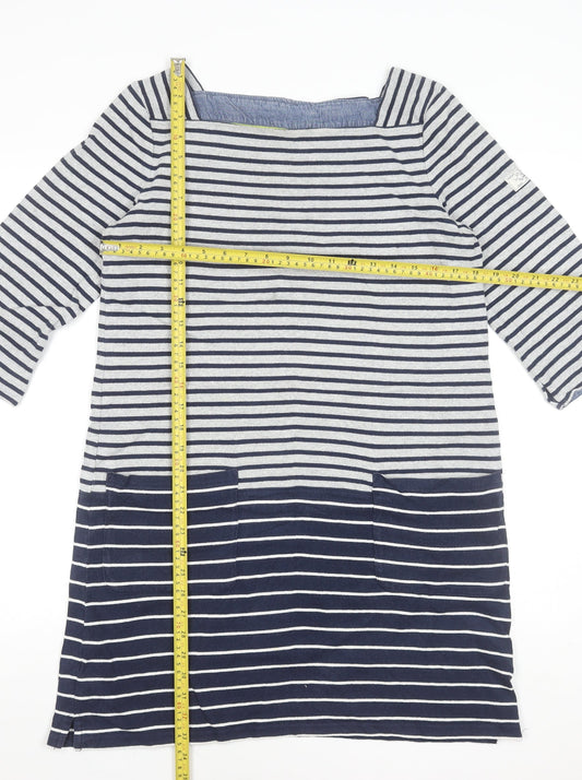 Joules Women Blue Striped Cotton Shift Dress Size 12 Nautical Style