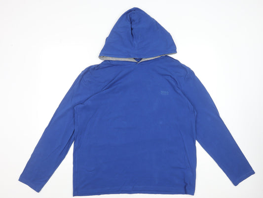 Hugo Boss Men's Blue 2XL Pullover Hoodie Lightweight Cotton Jersey