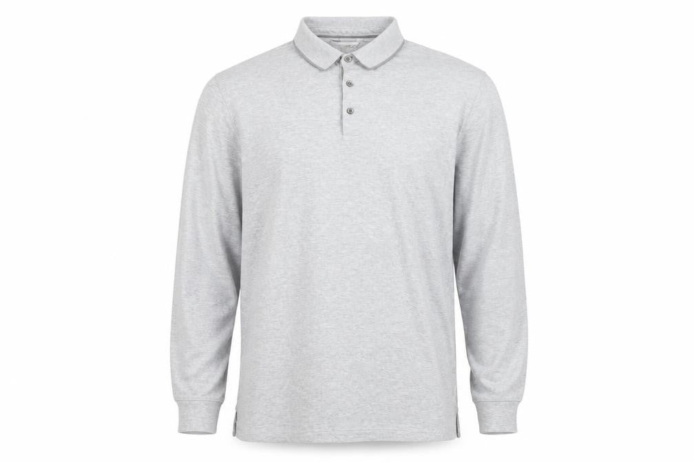 Marks and Spencer Men's Grey Long Sleeve Cotton Polo Shirt XL