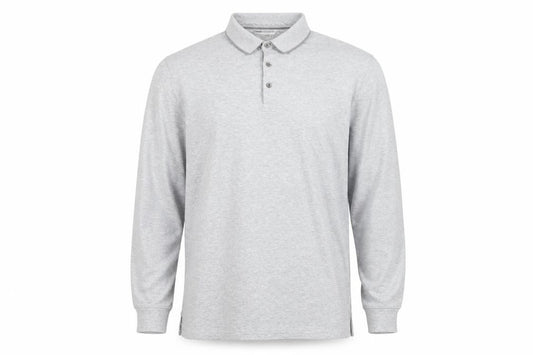 Marks and Spencer Men's Grey Long Sleeve Cotton Polo Shirt XL