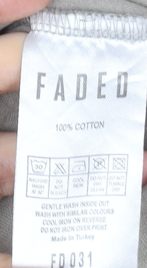 Faded Men’s Beige Graphic Print Cotton Crew Neck T-Shirt Size M