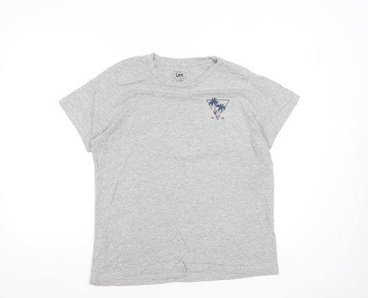 Lee Men's Grey Graphic Palm Tree Regular Fit T-Shirt L