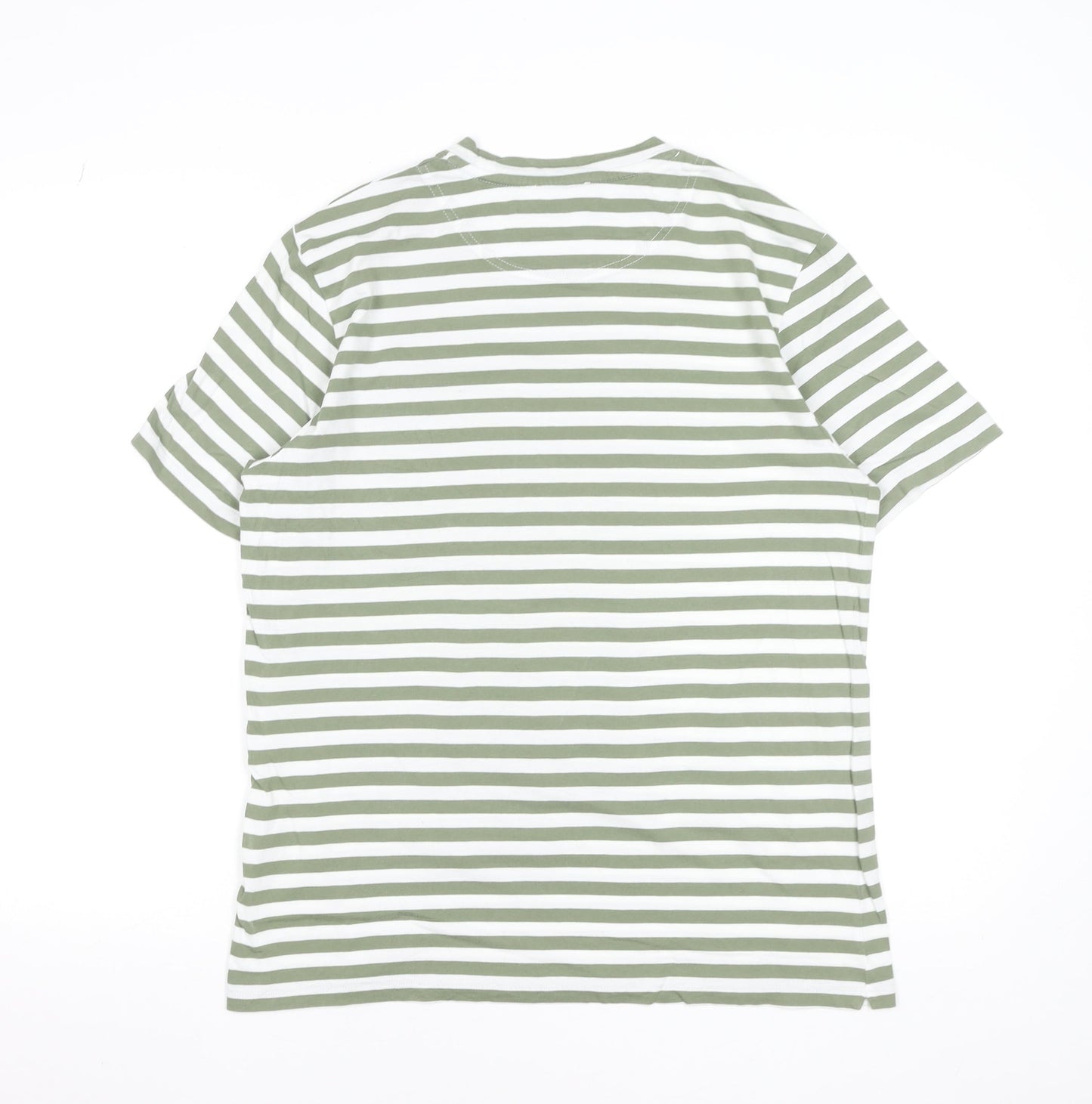 Jaeger Men Green White Striped Cotton Crew Neck Short Sleeve T-Shirt M