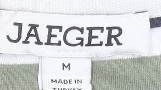 Jaeger Men Green White Striped Cotton Crew Neck Short Sleeve T-Shirt M