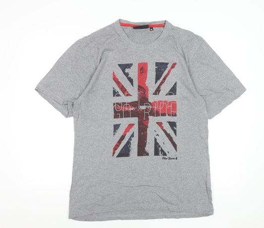 Peter Storm Men’s Grey Union Jack Graphic Cotton T-Shirt Size M