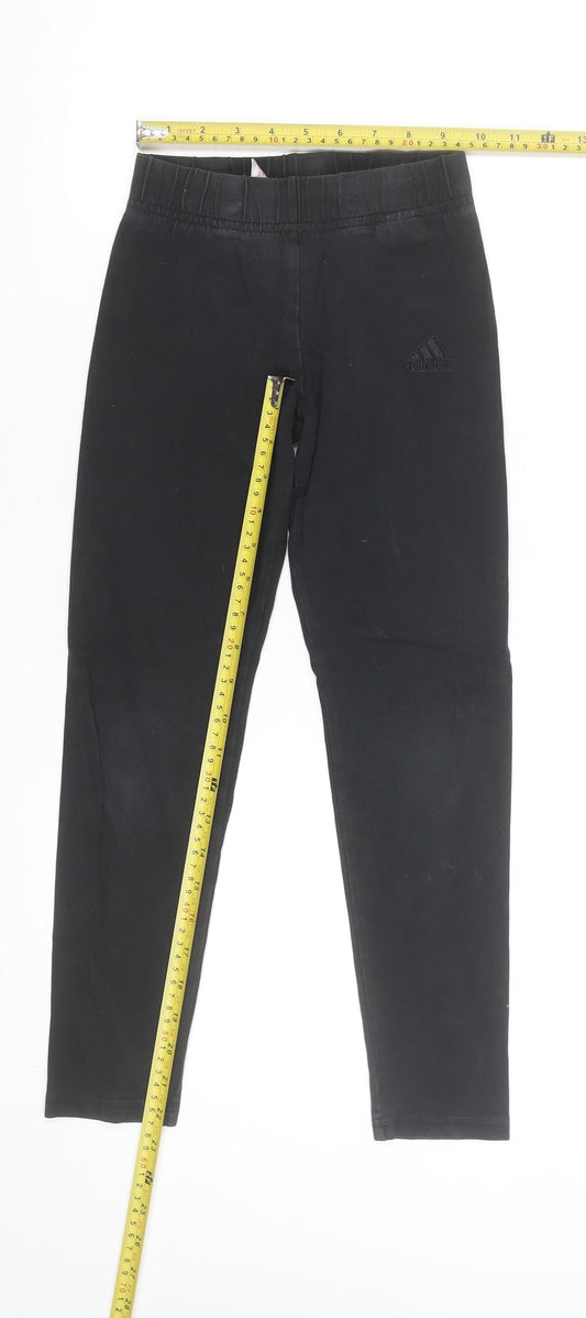 adidas Girls Black Ankle Leggings Size 10 Years Stretch Cotton Blend