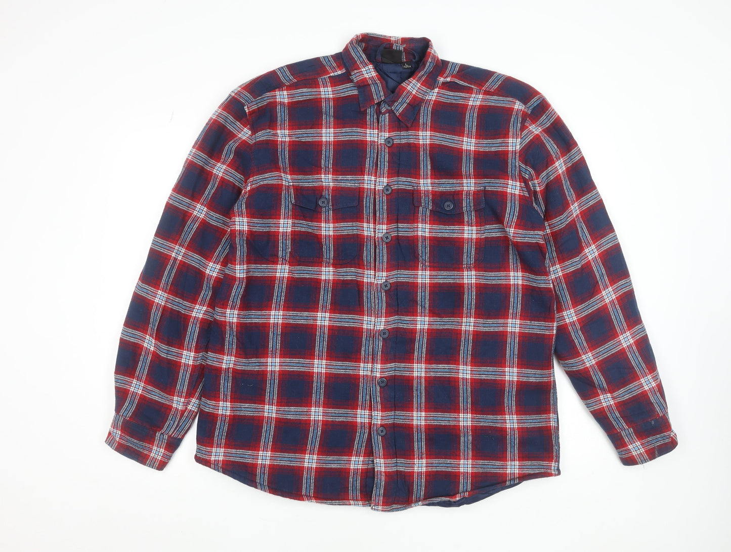 Watsons Men's Blue Red Check Flannel Lined Cotton Shirt Size L