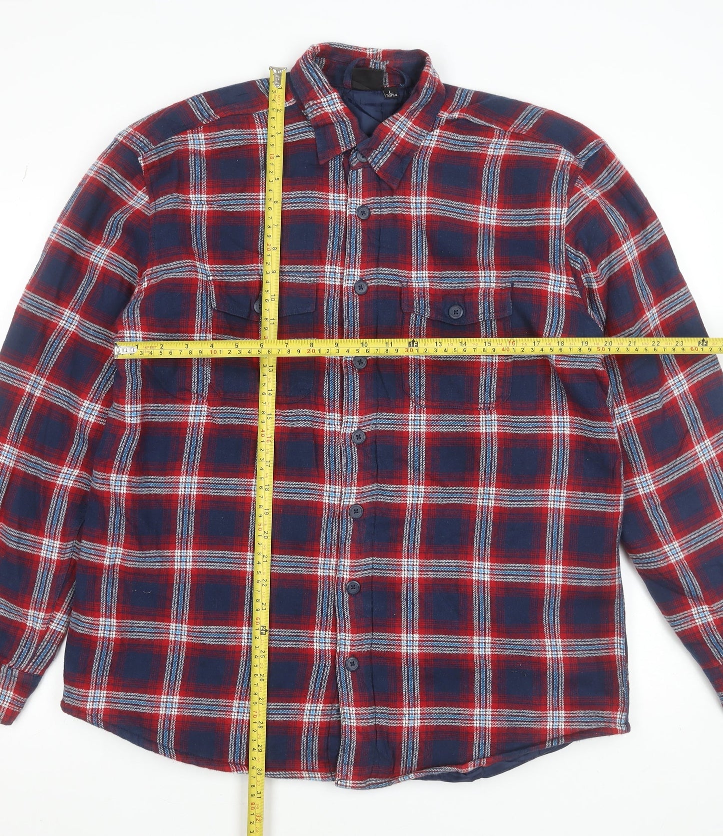 Watsons Men's Blue Red Check Flannel Lined Cotton Shirt Size L