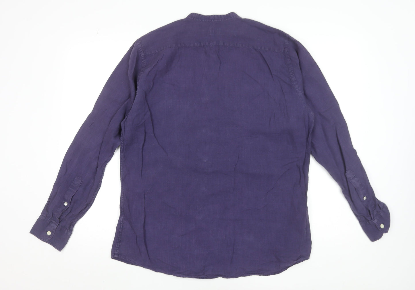 Fitz & Fro Men’s Purple Linen Long Sleeve Band Collar Shirt M