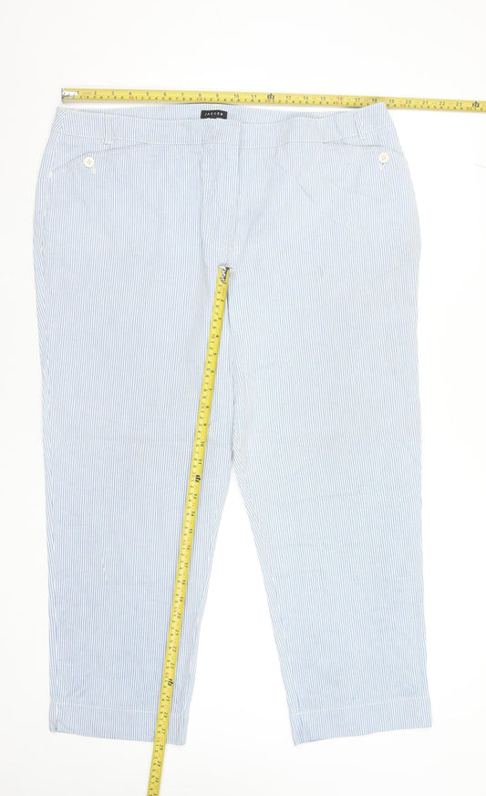 Jaeger Women Blue Striped Cotton Cropped Trousers Size 18