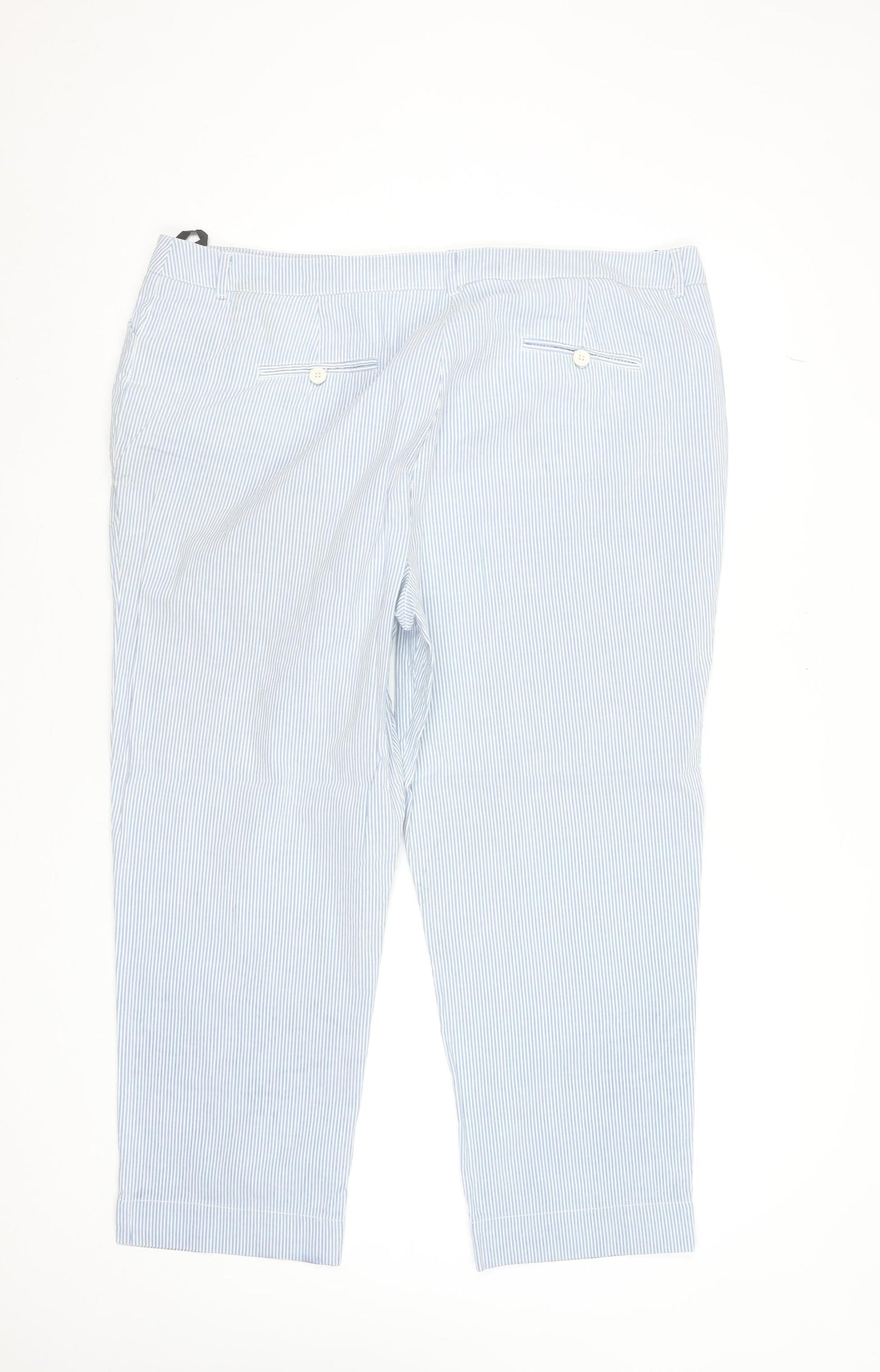 Jaeger Women Blue Striped Cotton Cropped Trousers Size 18