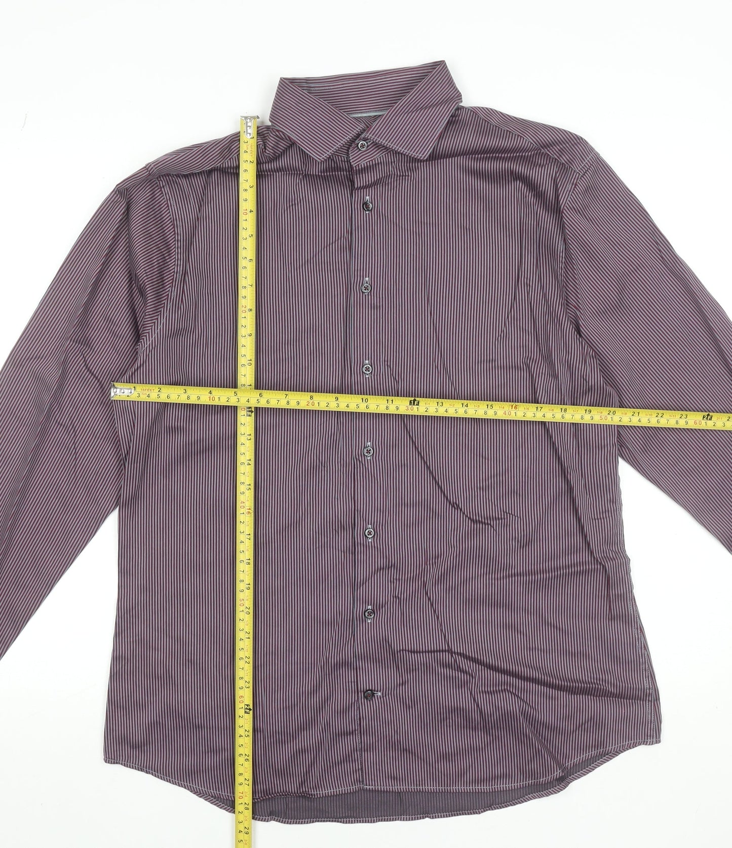 Seidensticker Men's Red Striped Long Sleeve Cotton Dress Shirt 16in Collar Regular Fit
