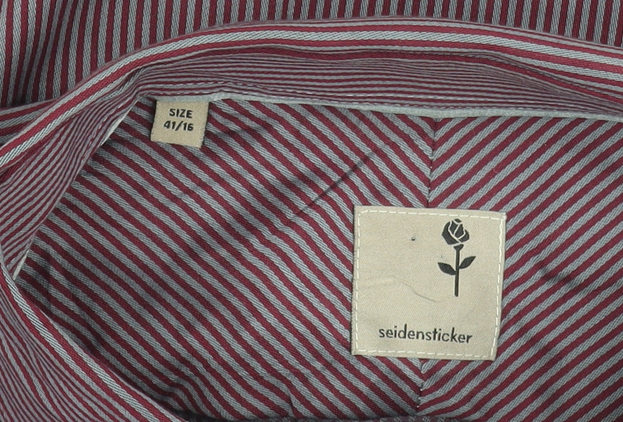 Seidensticker Men's Red Striped Long Sleeve Cotton Dress Shirt 16in Collar Regular Fit