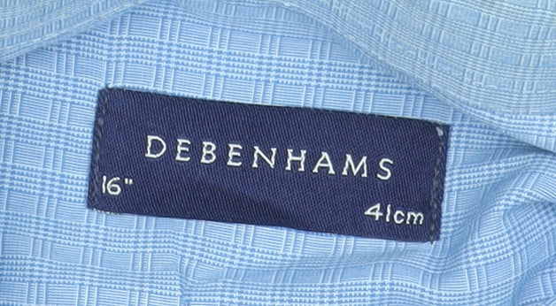 Debenhams Men's Blue Check Long Sleeve Regular Fit Dress Shirt 16in