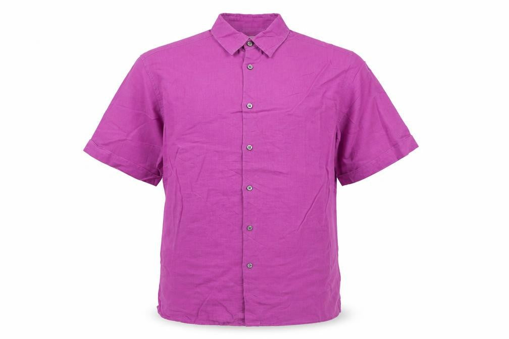 Marks and Spencer Men's Purple Linen Blend Short Sleeve Button-Up Shirt L 41-43"