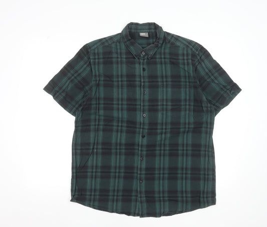 ASOS Men Green Plaid Cotton Short Sleeve Button-Up Shirt Size L