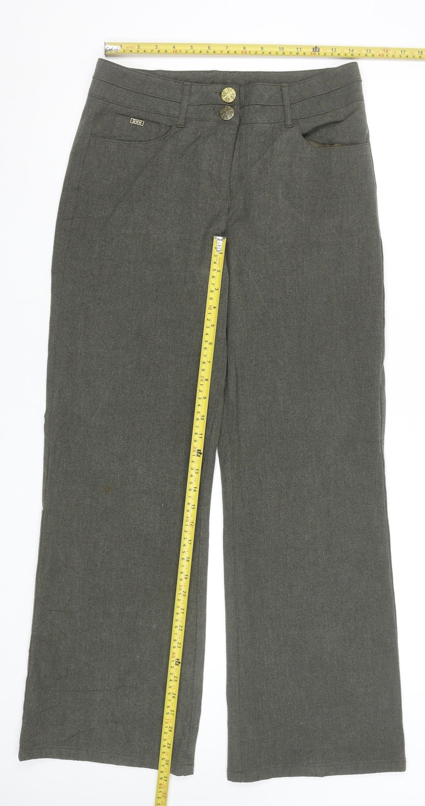 Rohofny Women’s Grey Wide-Leg Trousers Size M Linen Blend