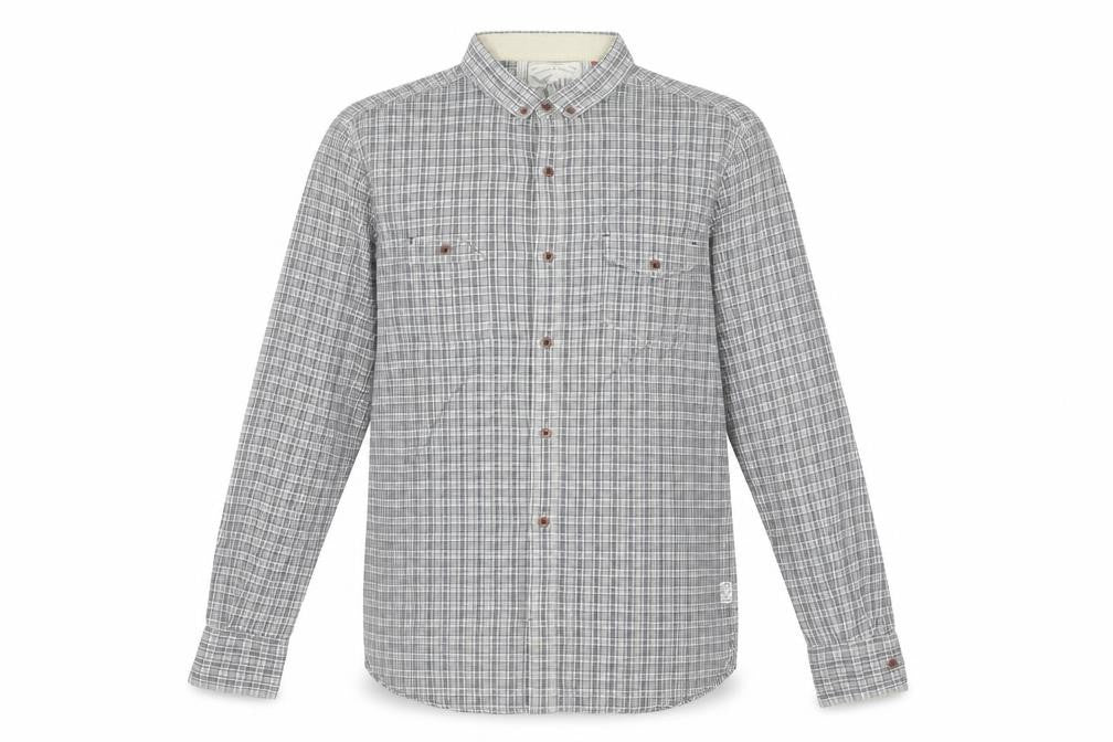 Front view of French Connection Men's Grey Check Button-Up Long Sleeve Shirt, size L