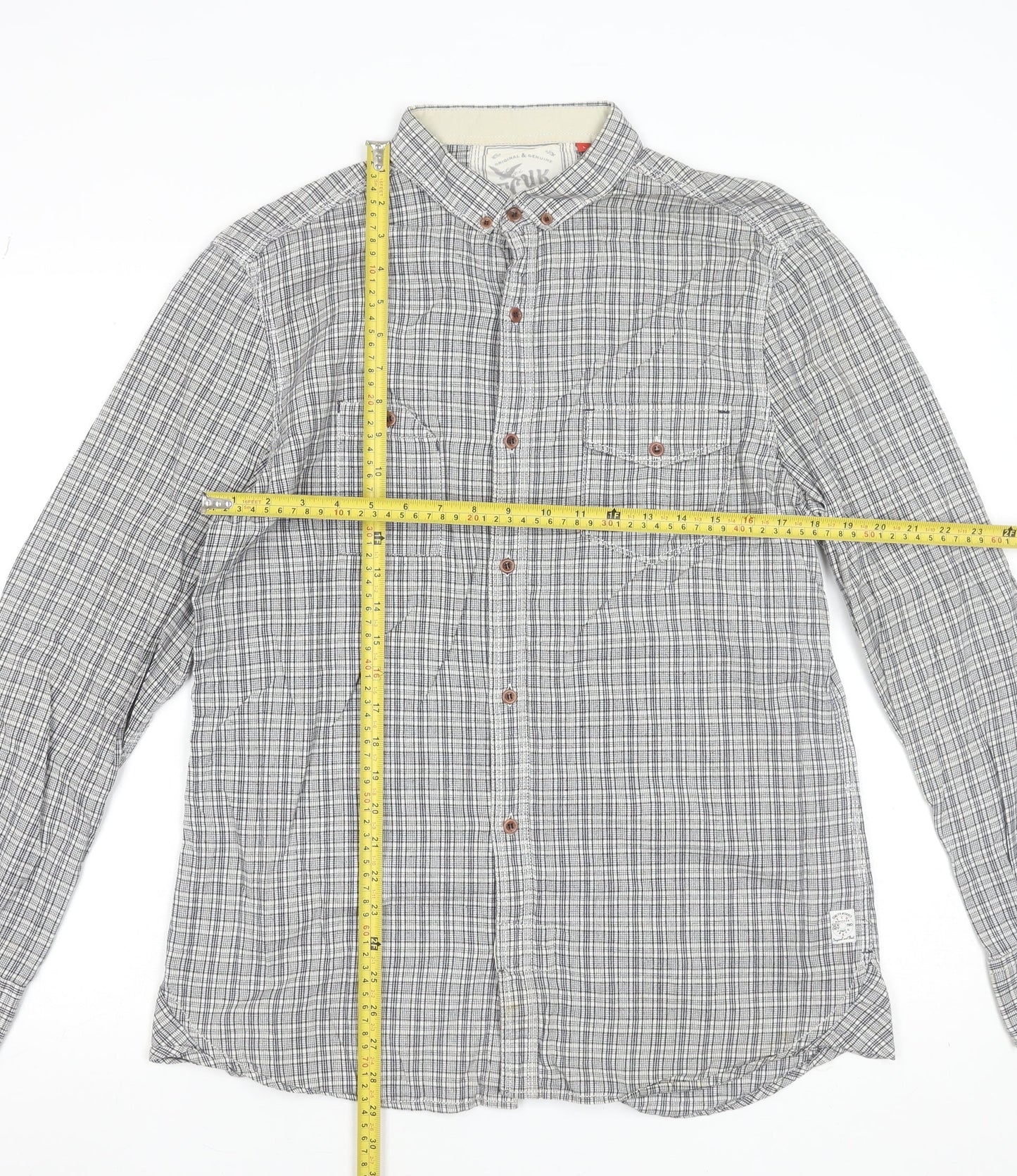 French Connection Men's Grey Check Button-Up Long Sleeve Shirt Size L