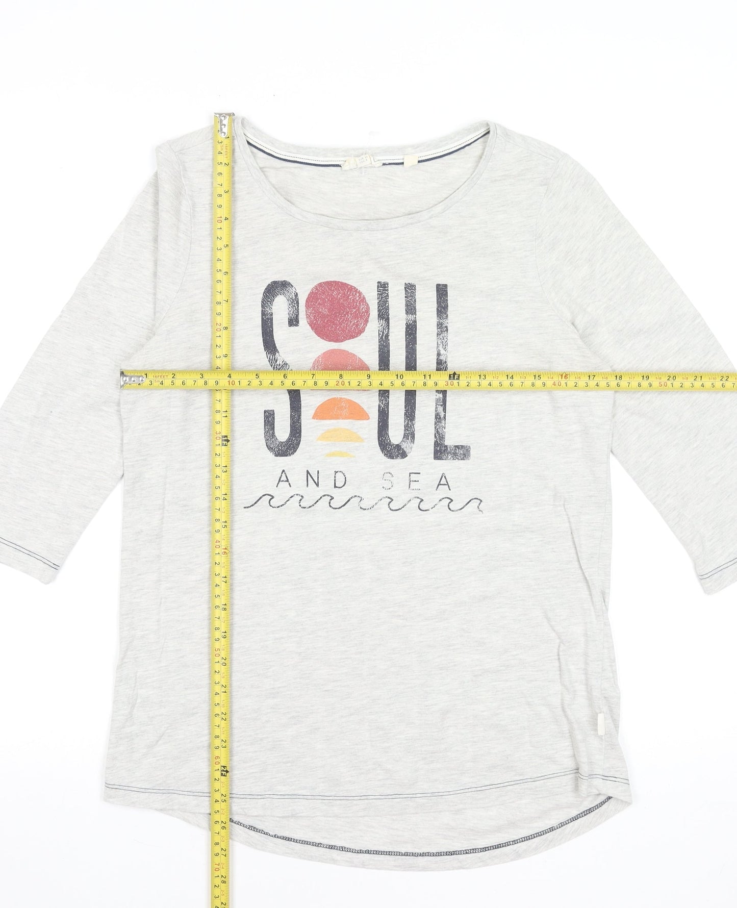 Fat Face Women's Grey 3/4 Sleeve Crew Neck Cotton T-Shirt UK 12