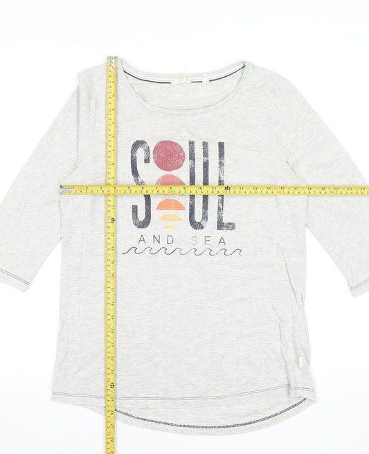 Fat Face Women's Grey 3/4 Sleeve Crew Neck Cotton T-Shirt UK 12