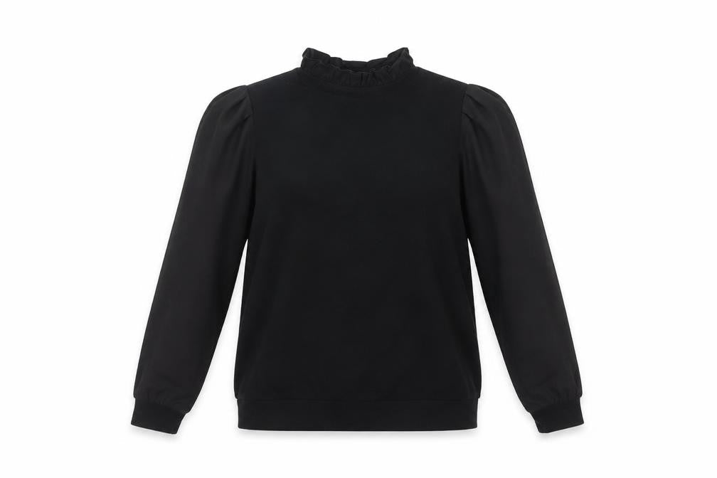 Vila Women Black Long Sleeve Ruffle Neck Pullover Sweatshirt Size M