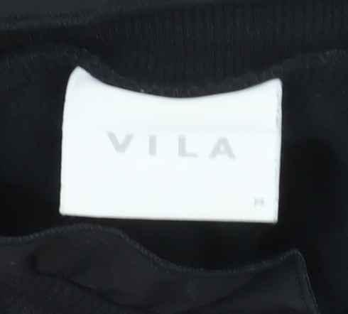 Vila Women Black Long Sleeve Ruffle Neck Pullover Sweatshirt Size M