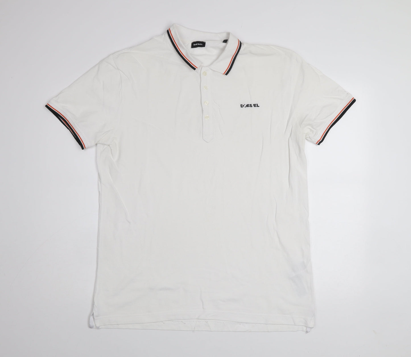 Diesel Men's White XL Polo Shirt 100% Cotton Classic Collar Casual Top