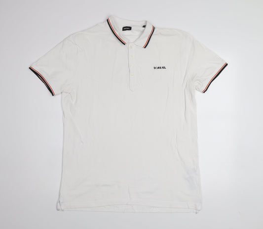 Diesel Men's White XL Polo Shirt 100% Cotton Classic Collar Casual Top