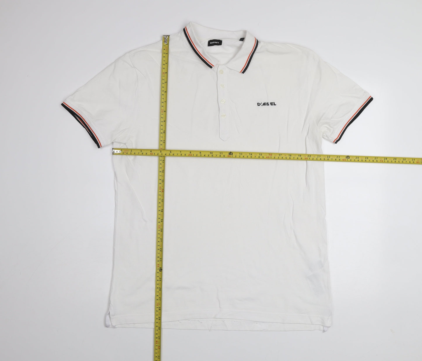 Diesel Men's White XL Polo Shirt 100% Cotton Classic Collar Casual Top