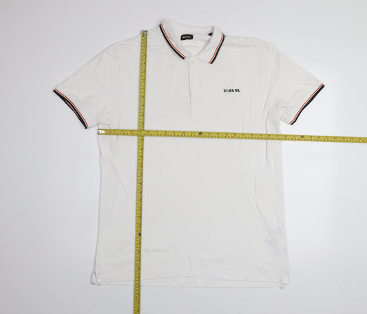 Diesel Men's White XL Polo Shirt 100% Cotton Classic Collar Casual Top