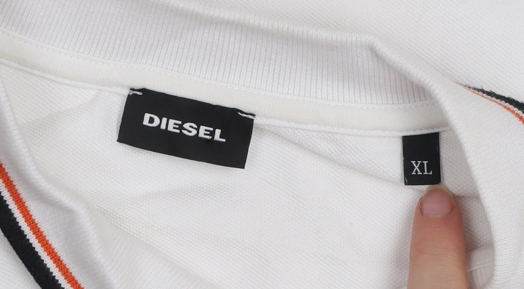 Diesel Men's White XL Polo Shirt 100% Cotton Classic Collar Casual Top