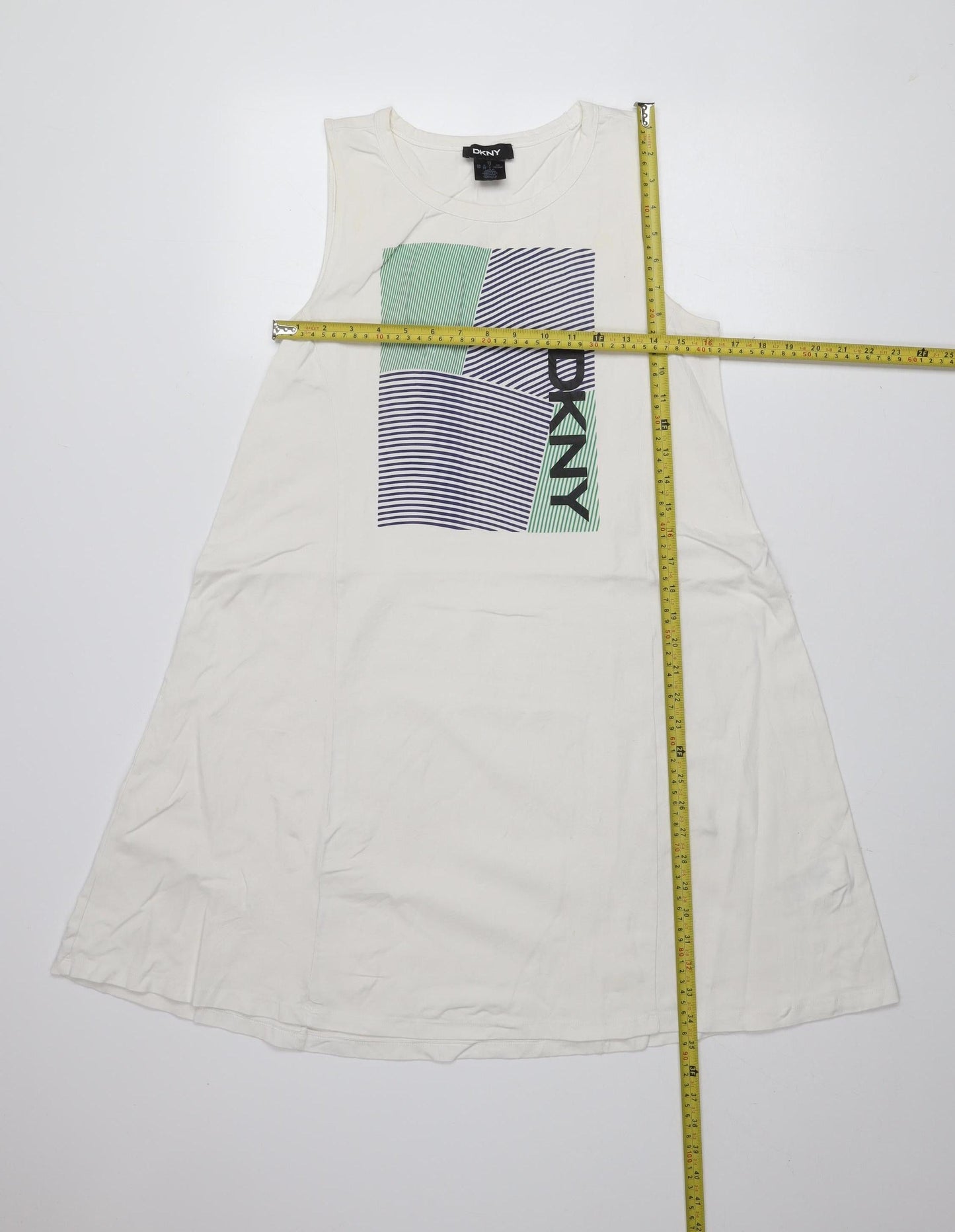 DKNY Women's White XS Sleeveless Tank Dress Casual Cotton Blend