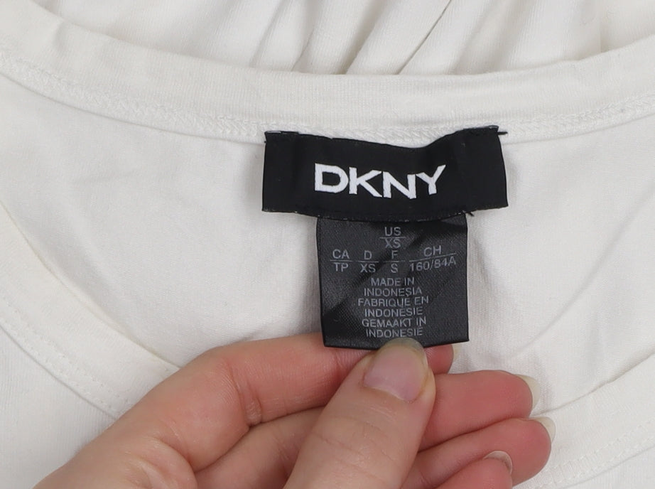 DKNY Women's White XS Sleeveless Tank Dress Casual Cotton Blend