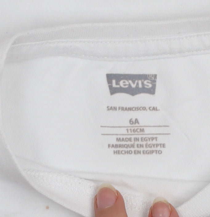 Levi's Boys White Long Sleeve Logo Cotton T-Shirt 6 Years