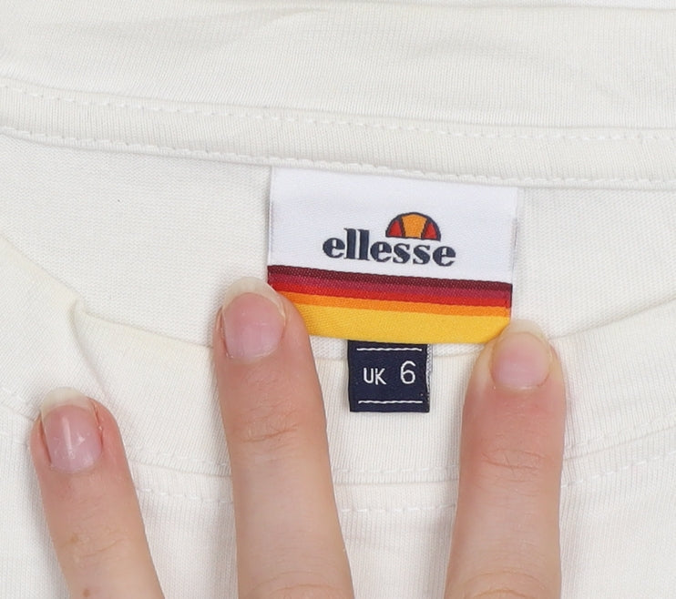 Ellesse Women's White Logo T-Shirt UK 6 Short Sleeve Cotton Top