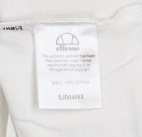 Ellesse Women's White Logo T-Shirt UK 6 Short Sleeve Cotton Top