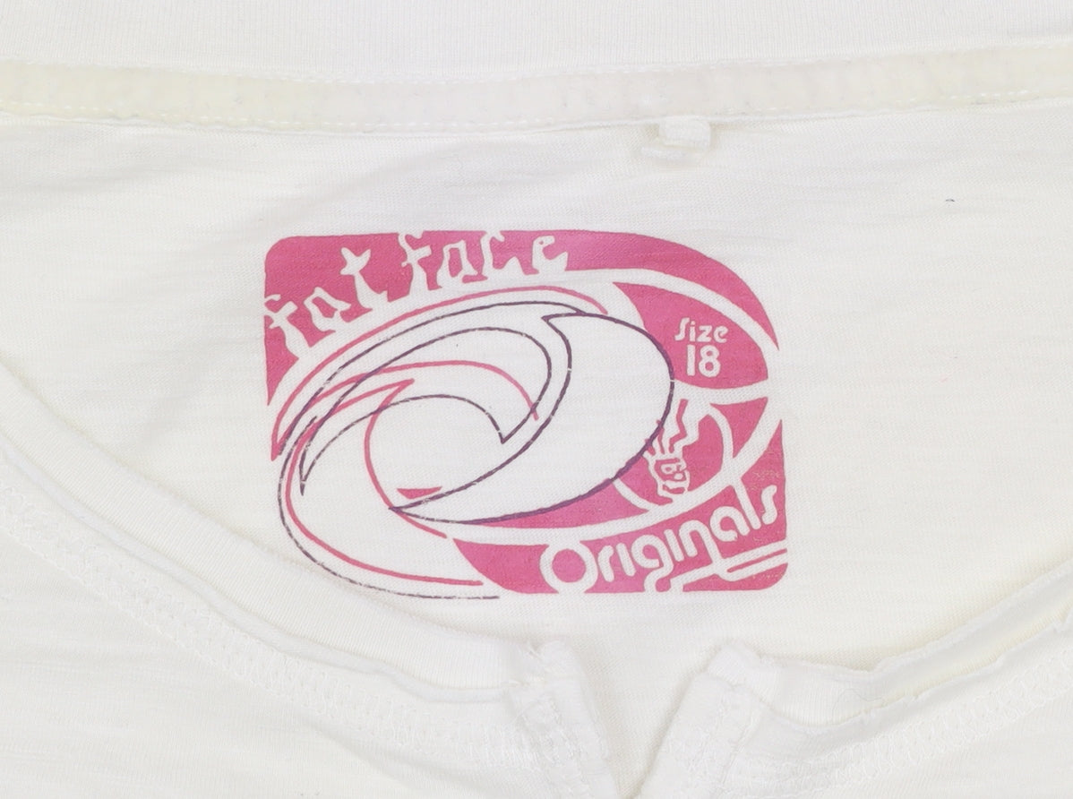 Fat Face Women's Ivory Size 18 Cotton Short Sleeve Button T-Shirt