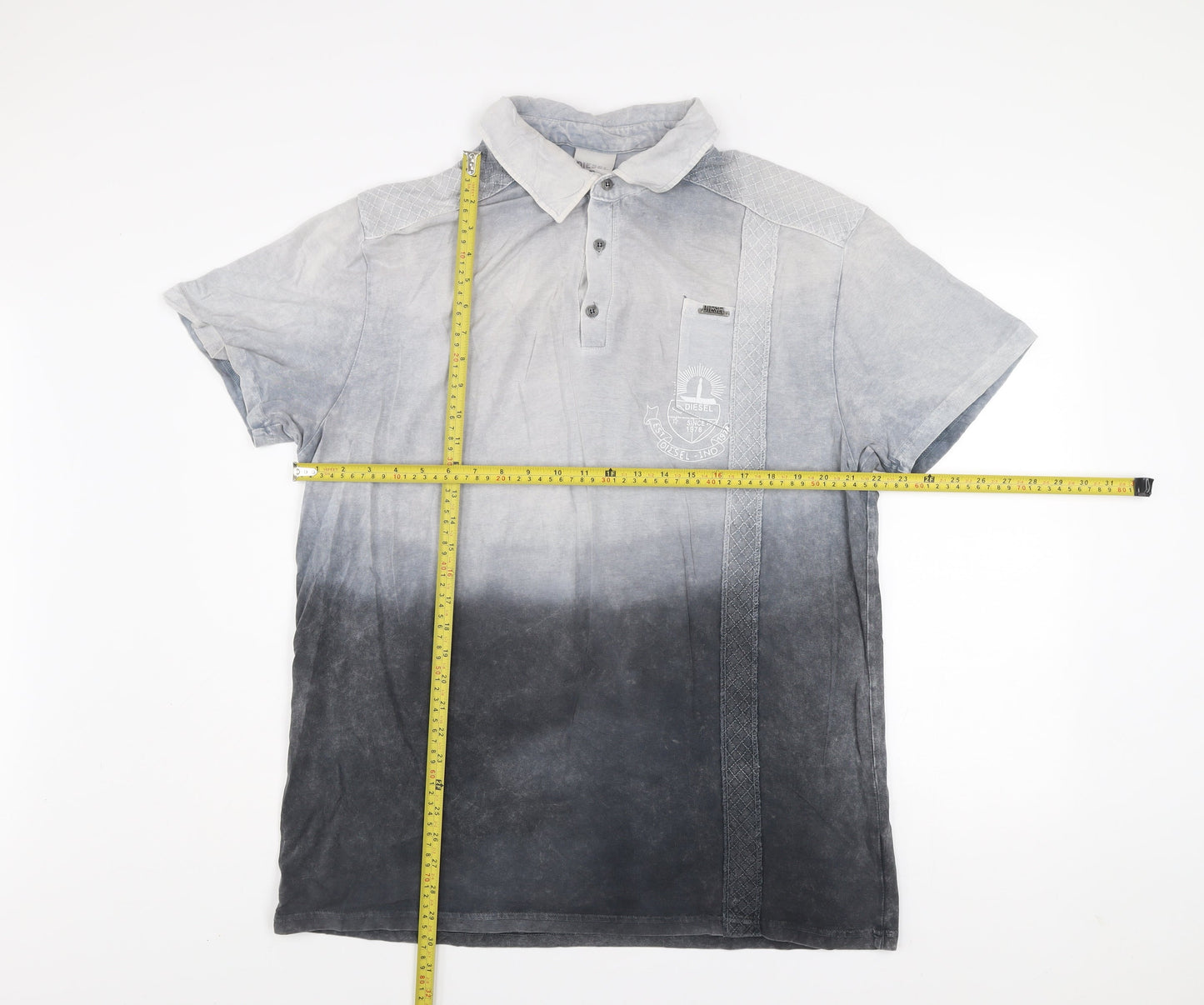 Diesel Men's Grey 3XL Acid Wash Short Sleeve Polo Shirt